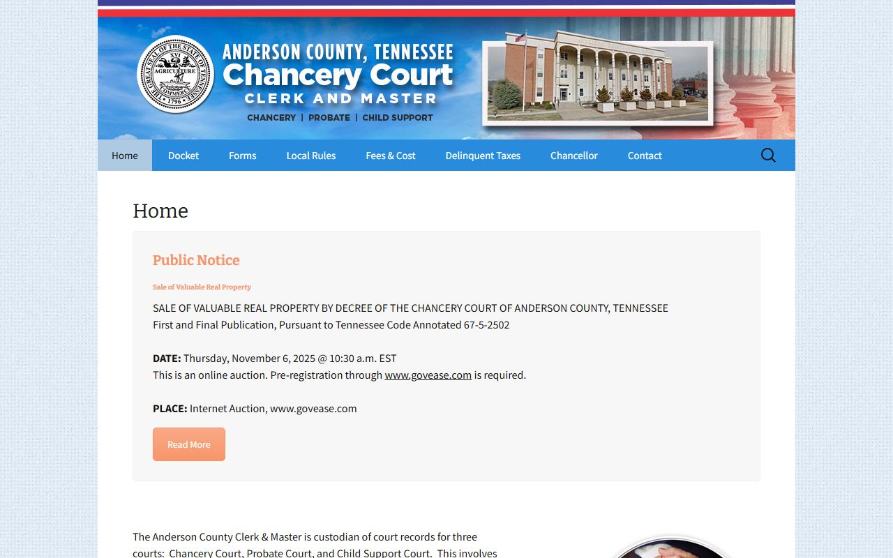 Anderson County unclaimed money clerk and master records