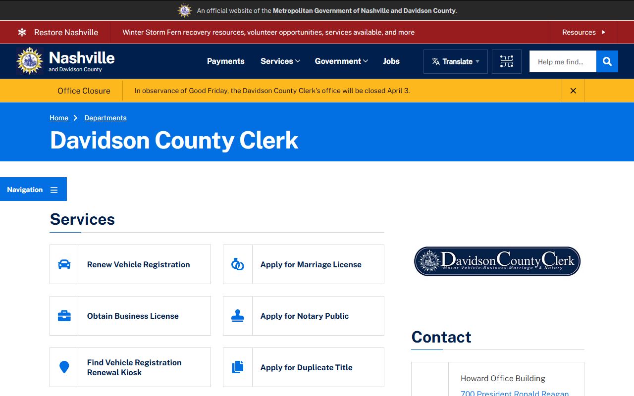 Davidson County unclaimed money county clerk page