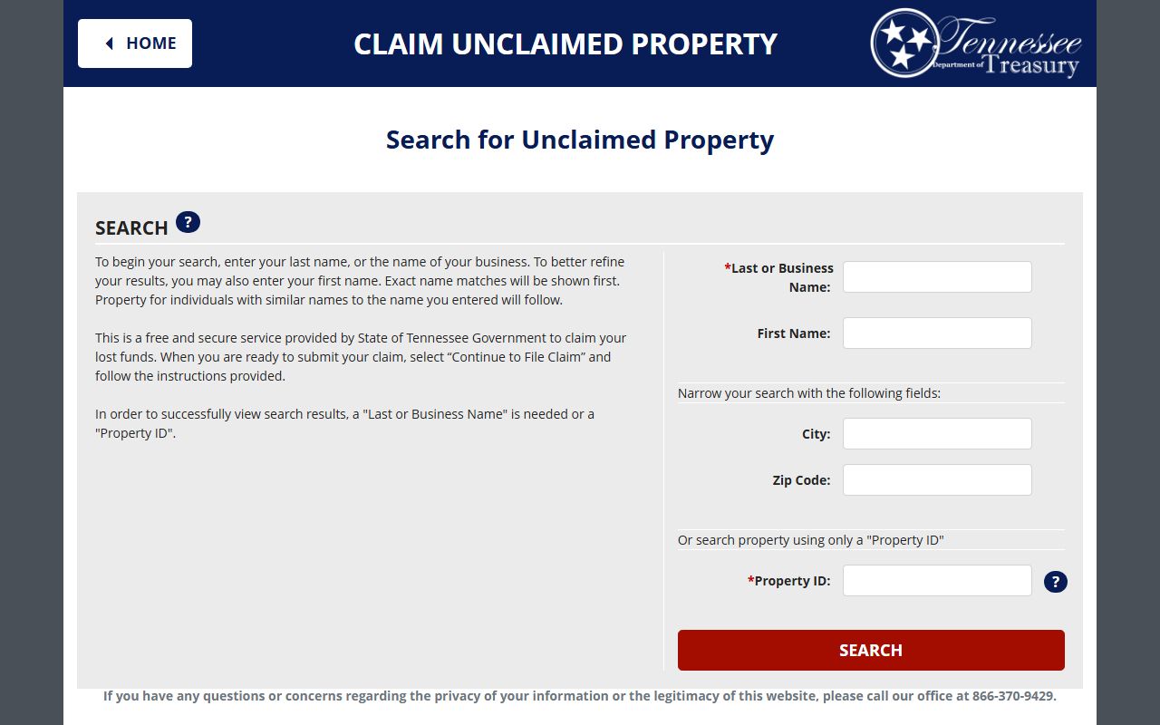 Tennessee unclaimed money direct search interface