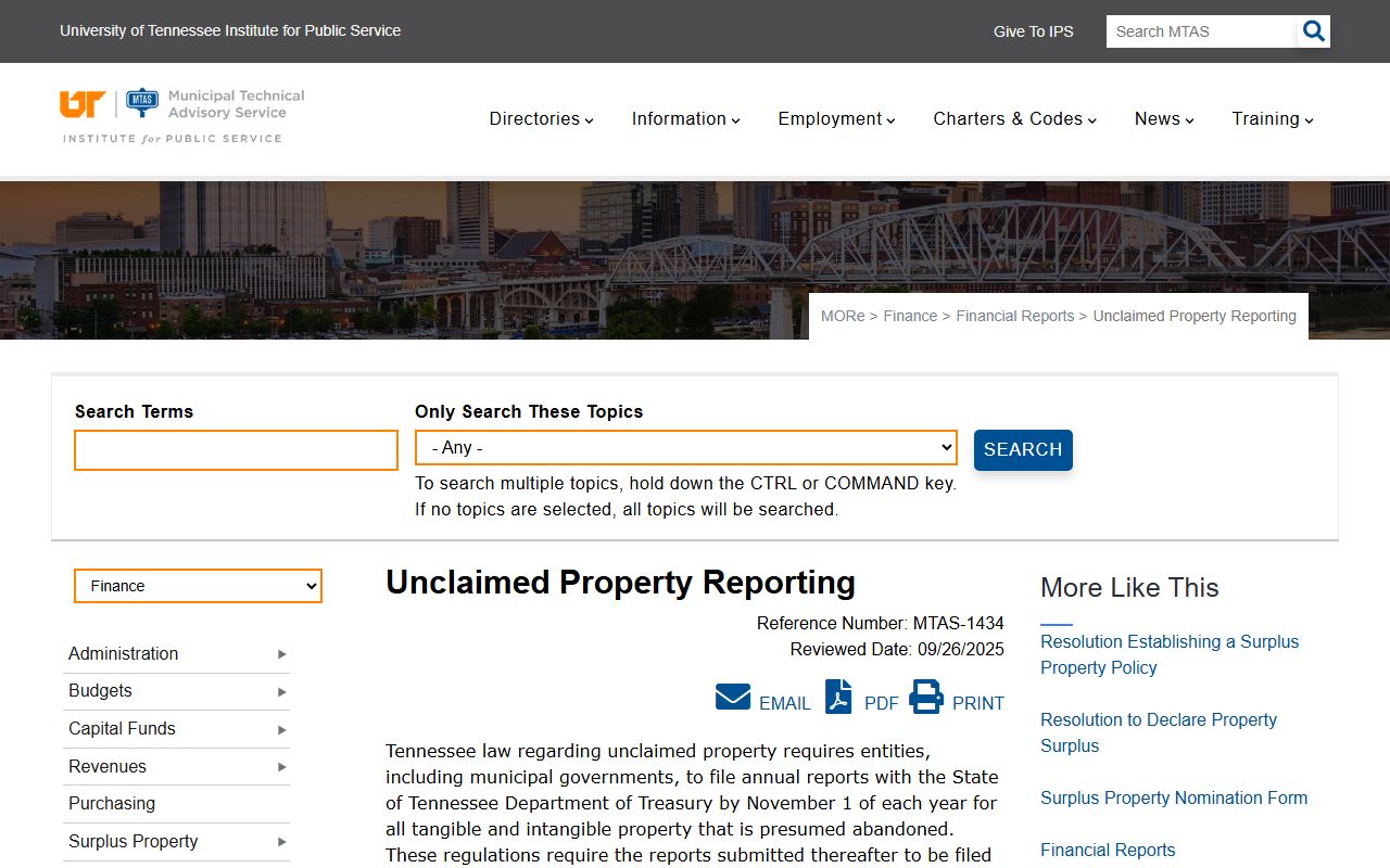 Tennessee unclaimed money MTAS reporting guide